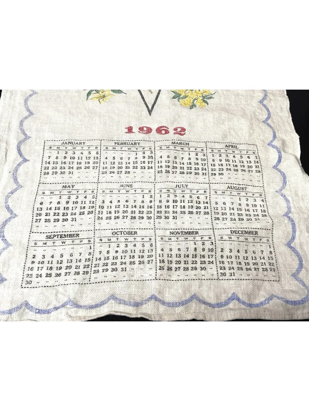 1962 Eastern Star OES Calendar Tea Towel Linen Hand Kitchen Steven’s Linens